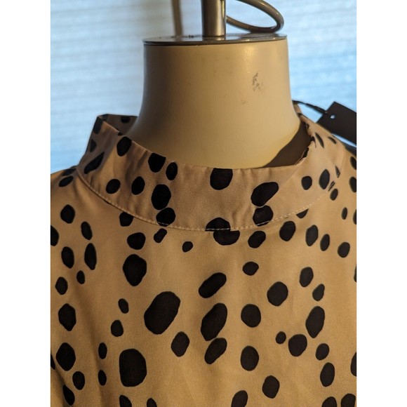 NWT FHQ Tan Print Balloon Sleeves High neck Blouse Sz 16 Xxl - Picture 3 of 6